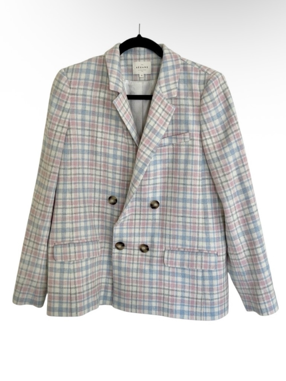 Sezane Christie Suit Jacket in Pastel Check Wool Size FR 40 / US 8